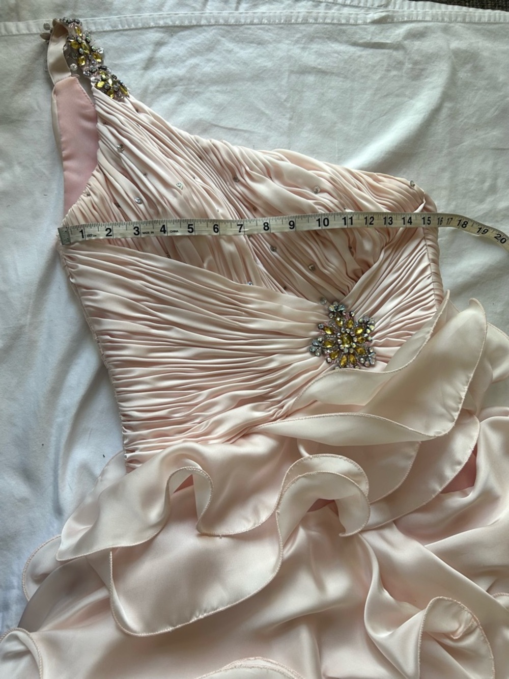 Mac Duggal Couture Pink Ruffle Prom Dress One Shoulder Beaded Formal 6 Blush - Picture 7 of 9